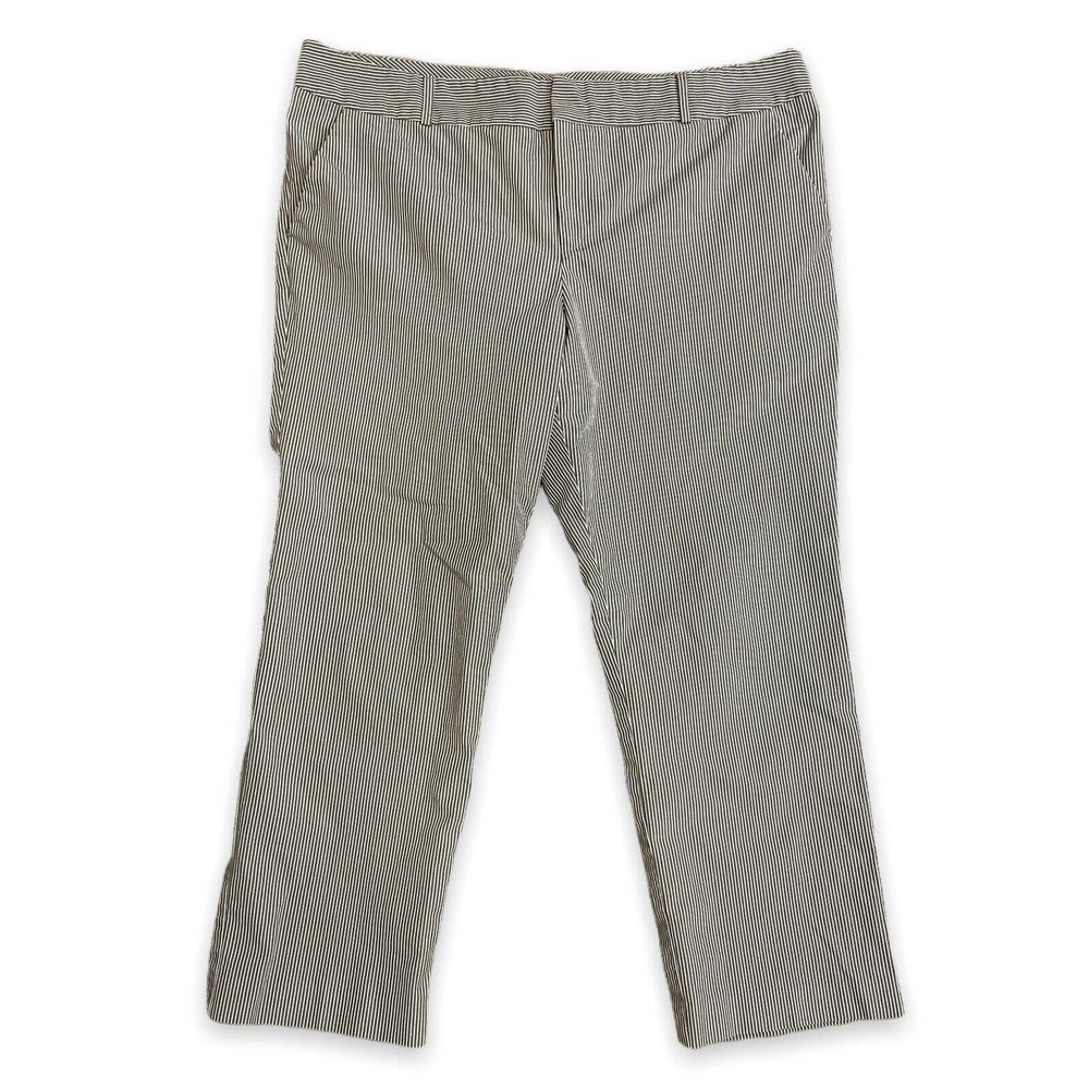 Norma Kamali Gray & White Striped Preppy Cropped Trouser Pants